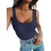 imageREORIA Bodysuit for Women Scoop Neck Sleeveless Tank Top Bodysuits 2025 Sexy Thong Bodysuit Basic Leotards for WomenEstate Blue