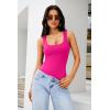 imageREORIA Bodysuit for Women Scoop Neck Sleeveless Tank Top Bodysuits 2025 Sexy Thong Bodysuit Basic Leotards for WomenNeon Rose Red