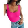 imageREORIA Bodysuit for Women Scoop Neck Sleeveless Tank Top Bodysuits 2025 Sexy Thong Bodysuit Basic Leotards for WomenNeon Rose Red