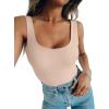 imageREORIA Bodysuit for Women Scoop Neck Sleeveless Tank Top Bodysuits 2025 Sexy Thong Bodysuit Basic Leotards for WomenSand