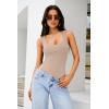 imageREORIA Bodysuit for Women Scoop Neck Sleeveless Tank Top Bodysuits 2025 Sexy Thong Bodysuit Basic Leotards for WomenSand