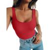 imageREORIA Bodysuit for Women Scoop Neck Sleeveless Tank Top Bodysuits 2025 Sexy Thong Bodysuit Basic Leotards for WomenTomato