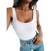 imageREORIA Bodysuit for Women Scoop Neck Sleeveless Tank Top Bodysuits 2025 Sexy Thong Bodysuit Basic Leotards for WomenWhite