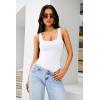 imageREORIA Bodysuit for Women Scoop Neck Sleeveless Tank Top Bodysuits 2025 Sexy Thong Bodysuit Basic Leotards for WomenWhite