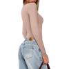 imageREORIA Womens Basic Lightweight Layering Sexy Slim Square Neck Long Sleeve Bodysuit TopsApricot