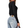 imageREORIA Womens Basic Lightweight Layering Sexy Slim Square Neck Long Sleeve Bodysuit TopsBlack