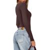 imageREORIA Womens Basic Lightweight Layering Sexy Slim Square Neck Long Sleeve Bodysuit TopsCocoa