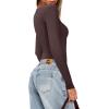 imageREORIA Womens Basic Lightweight Layering Sexy Slim Square Neck Long Sleeve Bodysuit TopsDark Coffee