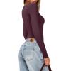 imageREORIA Womens Basic Lightweight Layering Sexy Slim Square Neck Long Sleeve Bodysuit TopsFig