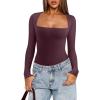 imageREORIA Womens Basic Lightweight Layering Sexy Slim Square Neck Long Sleeve Bodysuit TopsFig