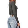 imageREORIA Womens Basic Lightweight Layering Sexy Slim Square Neck Long Sleeve Bodysuit TopsGrey