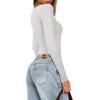 imageREORIA Womens Basic Lightweight Layering Sexy Slim Square Neck Long Sleeve Bodysuit TopsLinght Grey