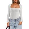imageREORIA Womens Basic Lightweight Layering Sexy Slim Square Neck Long Sleeve Bodysuit TopsLinght Grey
