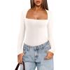 imageREORIA Womens Basic Lightweight Layering Sexy Slim Square Neck Long Sleeve Bodysuit TopsLvory White