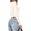 imageREORIA Womens Basic Lightweight Layering Sexy Slim Square Neck Long Sleeve Bodysuit TopsLvory White