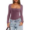 imageREORIA Womens Basic Lightweight Layering Sexy Slim Square Neck Long Sleeve Bodysuit TopsMasala