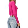 imageREORIA Womens Basic Lightweight Layering Sexy Slim Square Neck Long Sleeve Bodysuit TopsNeon Rose Red