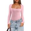 imageREORIA Womens Basic Lightweight Layering Sexy Slim Square Neck Long Sleeve Bodysuit TopsPink Dolphin