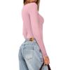 imageREORIA Womens Basic Lightweight Layering Sexy Slim Square Neck Long Sleeve Bodysuit TopsPink Dolphin