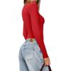 imageREORIA Womens Basic Lightweight Layering Sexy Slim Square Neck Long Sleeve Bodysuit TopsRed
