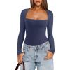 imageREORIA Womens Basic Lightweight Layering Sexy Slim Square Neck Long Sleeve Bodysuit TopsStarry Blue