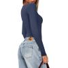 imageREORIA Womens Basic Lightweight Layering Sexy Slim Square Neck Long Sleeve Bodysuit TopsStarry Blue