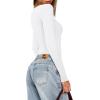 imageREORIA Womens Basic Lightweight Layering Sexy Slim Square Neck Long Sleeve Bodysuit TopsWhite