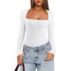 imageREORIA Womens Basic Lightweight Layering Sexy Slim Square Neck Long Sleeve Bodysuit TopsWhite