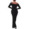 imageREORIA Womens Long Sleeve Strapless OffShoulder Reversible Neckline Mermaid Dress 2025 FallWinter Designer CollectionBlack