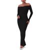 imageREORIA Womens Long Sleeve Strapless OffShoulder Reversible Neckline Mermaid Dress 2025 FallWinter Designer CollectionBlack