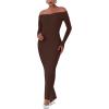 imageREORIA Womens Long Sleeve Strapless OffShoulder Reversible Neckline Mermaid Dress 2025 FallWinter Designer CollectionCocoa