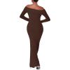 imageREORIA Womens Long Sleeve Strapless OffShoulder Reversible Neckline Mermaid Dress 2025 FallWinter Designer CollectionCocoa