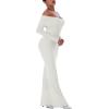 imageREORIA Womens Long Sleeve Strapless OffShoulder Reversible Neckline Mermaid Dress 2025 FallWinter Designer CollectionGrey