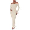 imageREORIA Womens Long Sleeve Strapless OffShoulder Reversible Neckline Mermaid Dress 2025 FallWinter Designer CollectionNude