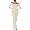 imageREORIA Womens Long Sleeve Strapless OffShoulder Reversible Neckline Mermaid Dress 2025 FallWinter Designer CollectionNude