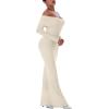 imageREORIA Womens Long Sleeve Strapless OffShoulder Reversible Neckline Mermaid Dress 2025 FallWinter Designer CollectionNude