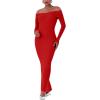 imageREORIA Womens Long Sleeve Strapless OffShoulder Reversible Neckline Mermaid Dress 2025 FallWinter Designer CollectionRed