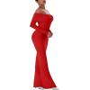 imageREORIA Womens Long Sleeve Strapless OffShoulder Reversible Neckline Mermaid Dress 2025 FallWinter Designer CollectionRed