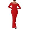 imageREORIA Womens Long Sleeve Strapless OffShoulder Reversible Neckline Mermaid Dress 2025 FallWinter Designer CollectionRed