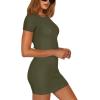 imageREORIA Womens Sexy Crew Neck Bodycon Short Dress Elegant Basic Short Sleeve Ribbed Party Club Mini DressOlive Green