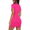 imageREORIA Womens Sexy Crew Neck Bodycon Short Dress Elegant Basic Short Sleeve Ribbed Party Club Mini DressRose Red