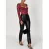 imageREORIA Womens Sexy Floral Lace Sweetheart Neck Mesh Long Sleeve Trendy Going Out Slimming Y2K Bustier Corset Thong BodysuitsBurgundy