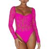imageREORIA Womens Sexy Floral Lace Sweetheart Neck Mesh Long Sleeve Trendy Going Out Slimming Y2K Bustier Corset Thong BodysuitsRose
