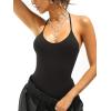 imageREORIA Womens Sexy Scoop Neck Backless Bodysuits Open TBack Cami Sleeveless Bodysuit Tank Top TrendyBlack