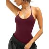 imageREORIA Womens Sexy Scoop Neck Backless Bodysuits Open TBack Cami Sleeveless Bodysuit Tank Top TrendyBurdundy