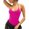 imageREORIA Womens Sexy Scoop Neck Backless Bodysuits Open TBack Cami Sleeveless Bodysuit Tank Top TrendyNeon Rose Red
