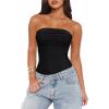 imageREORIA Womens Sexy Strapless Ruched Bodysuit Tube Top Sleeveless Trendy Body SuitsBlack