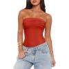 imageREORIA Womens Sexy Strapless Ruched Bodysuit Tube Top Sleeveless Trendy Body SuitsCherry Red