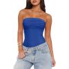 imageREORIA Womens Sexy Strapless Ruched Bodysuit Tube Top Sleeveless Trendy Body SuitsPrincess Blue