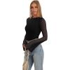 imageREORIA Womens Trendy Sexy Boat Neck Bell Sleeve Sheer Mesh Going Out Bodysuit TopsBlack